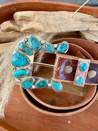 Custom Authentic Kingman Turquoise Statement Belt Buckle Set