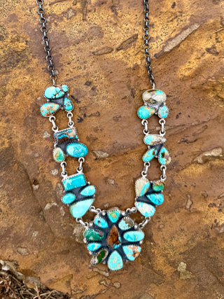 22” Multi Turquoise Mines Cluster Necklace – Sterling Silver Statement Jewelry