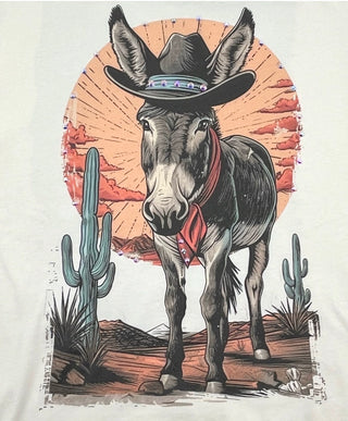 Cowboy Donkey Graphic T-Shirt with Swarovski Crystals – Western Cowgirl Bling Tee | Boutique Western Top up close 