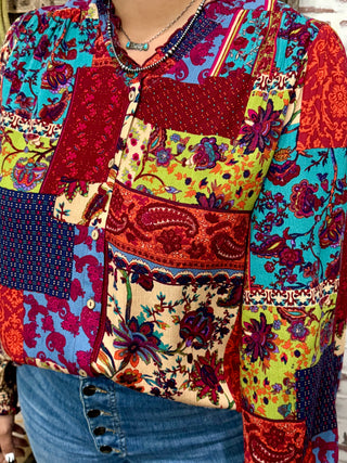 Boho Patchwork Blouse & Relaxed Denim: Eclectic Style for Free Spirits