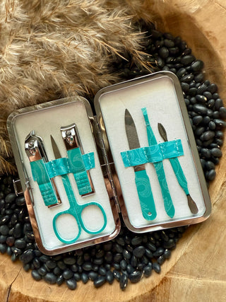 Turquoise Boot Stitch Print Manicure Set_ GREAT GIFT!!