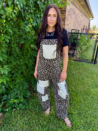 Leopard Patchwork Crochet Overalls