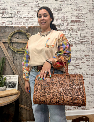 Large Wildflower Hand Tooled Speedy Bag