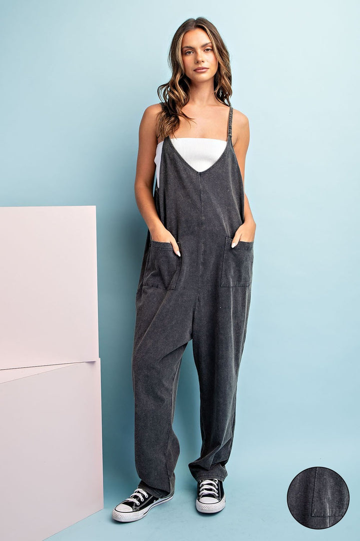 Black Ash Mineral Washed Harem Jumpsuit