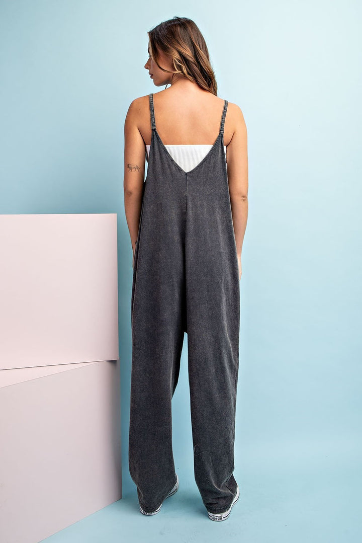 Black Ash Mineral Washed Harem Jumpsuit