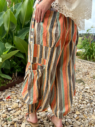 Serape Print Boho Parachute Pants | Colorful Western Slouch Pants Side view 