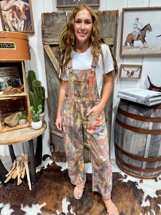 Paint Splatter Barrel Jean Overalls | Denim Overalls for Women