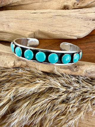 Sterling Silver Sleeping Beauty Turquoise Dot Cuff Bracelet- Non Native