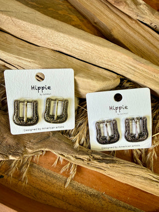 1” Western Buckle Stud Earrings | Silver & Gold Cowgirl Statement Earrings