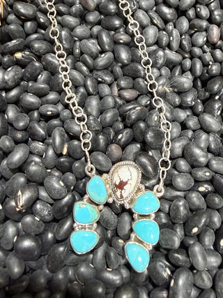 Sterling Silver Turquoise & Wild Horse Naja Cluster Necklace | Southwestern Cowgirl Statement Jewelry