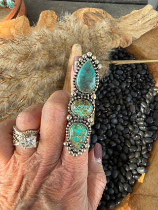 Triple Stone Turquoise Statement Ring – German Silver