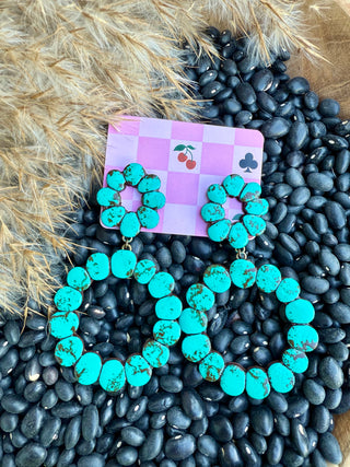 Turquoise Clay Double Flower Hoop Earrings – Western Statement Dangle Jewelry