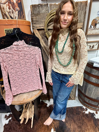 Prairie Dreams Lace Mock Neck Top – 3 Colors