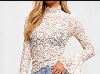 Prairie Dreams Lace Mock Neck Top – Ivory