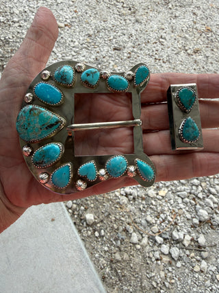 Custom Authentic Kingman Turquoise Statement Belt Buckle Set