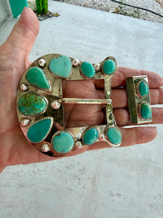 Genuine Turquoise Artisan Custom Statement Buckle & Keeper Set