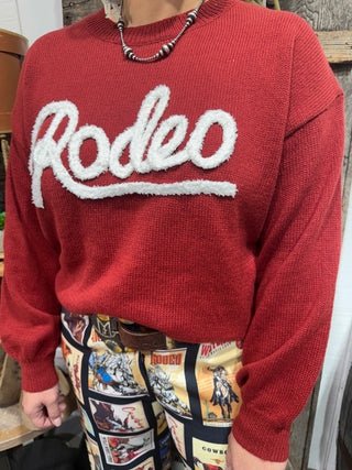 Red Rodeo Chenille Letter Sweater – Western Graphic Knit Pullover
