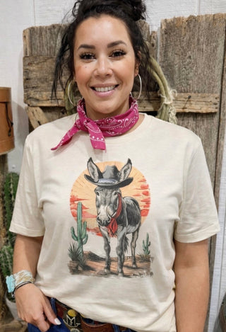 Cowboy Donkey Graphic T-Shirt with Swarovski Crystals – Western Cowgirl Bling Tee | Boutique Western Top