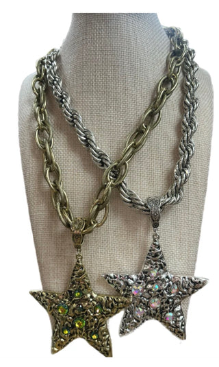 Rhinestone Rodeo Star Statement Necklace – Silver