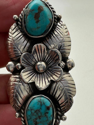 Nepal Turquoise Floral Statement Ring – Tibetan Silver Adjustable