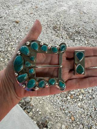 Custom Authentic Kingman Turquoise Statement Belt Buckle Set