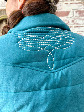 Teal Aztec Lined Western Boot Stitch Vest – Cowgirl Rodeo Style