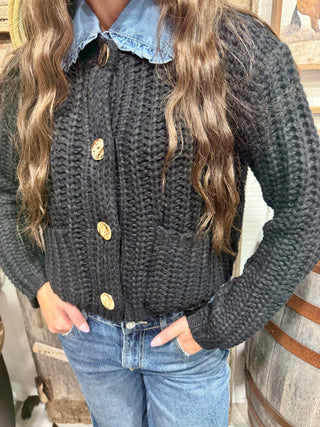 Black Cropped Chunky Knit Sweater