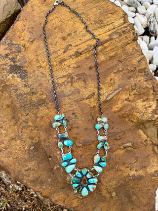 22” Multi Turquoise Mines Cluster Necklace – Sterling Silver Statement Jewelry