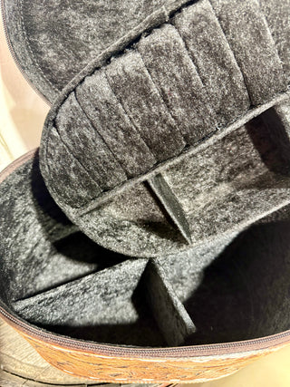 Inside Tooled Leather Western Makeup & Jewelry Organizer Case | Cowgirl Travel Cosmetic & Jewelry Box