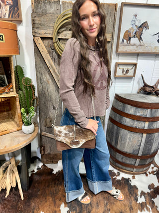 Brindle Hair-On Hide Snaffle Bit Crossbody Bag | Genuine Leather Western Purse