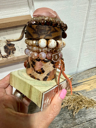 Sandra Ling Copper Boho Bracelet Stack Set | Leopard Western Stretch Bracelets – Set of 7