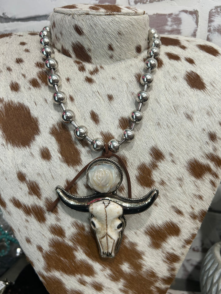 Large Steer Head Rose Necklace