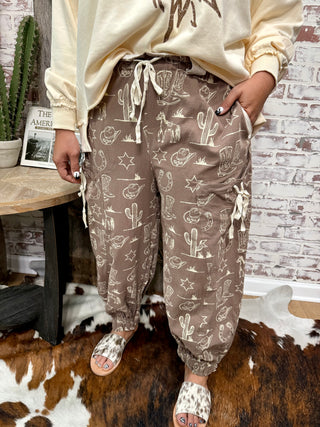 Cowgirl Western Print Cargo Jogger Pants – Horses, Boots & Cactus