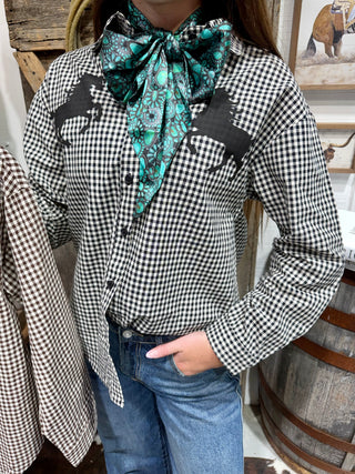 Giddy Up Gingham Horse Button Down