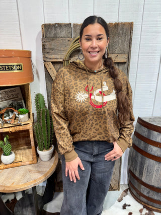 Leopard Cowgirl Spur Em Wild & Horseshoe Embroidered Hoodie – Western Graphic Hooded Top- 2 Fly Co.