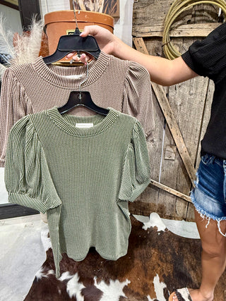 Prairie Puff Sleeve Textured Basic Top