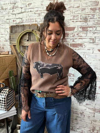 Angus Highway Ribbed V Neck Western Sweater Vest