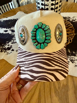 Turquoise Concho Zebra Trucker Hat