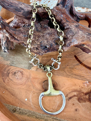 Handcrafted Equestrian Bit Necklace – Two-Tone Horse Bit Pendant on Chunky Chain | Statement Western Jewelry