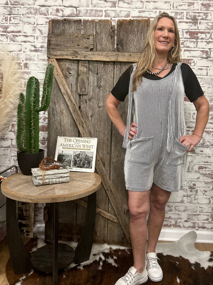 Black White Ribbed Romper