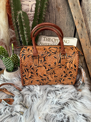 Medium Hand Tooled Black/Cognac Speedy Bag Duffle Bag Style