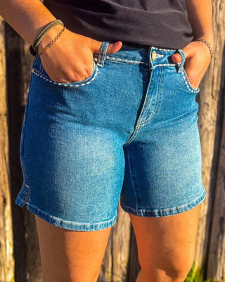 Stitched Denim Mom Shorts