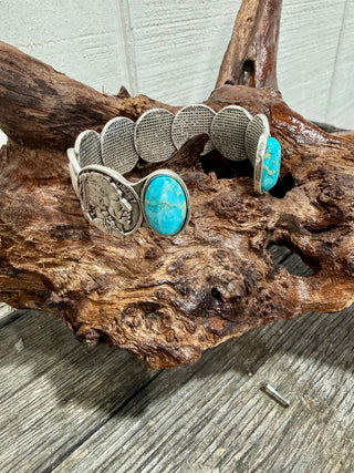 Buffalo Nickel & Turquoise Stretch Bracelet | Western Statement Silver Bracelet