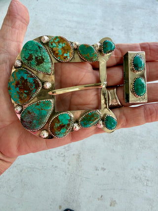 Genuine Turquoise Artisan Custom Statement Buckle & Keeper Set