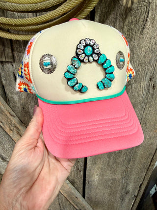 Bougie Turquoise Naja Granny Square Crochet Trucker Hat