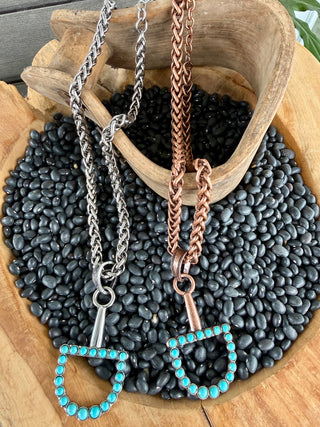 Turquoise Snaffle Bit Pendant Chain Necklace