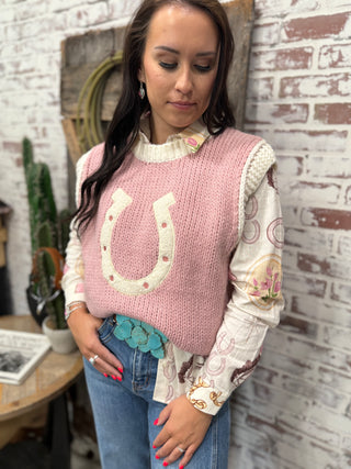 Feelin Lucky Pink Horseshoe Sweater Vest
