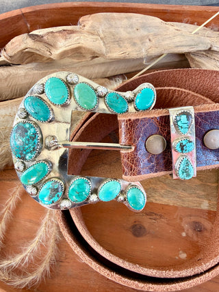 Custom Authentic Kingman Turquoise Statement Belt Buckle Set