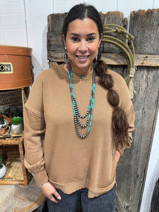 Zenana Gold Pocket Crewneck Sweatshirt - Soft Cozy Everyday Pullover