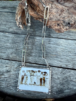 Vintage Western Cowgirls & Cowboys Photo Necklace – Rustic Old West Statement Pendant